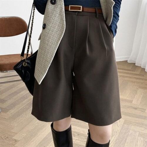 Womens suit shorts 2021 new high-waist half shorts women casual loose ladies wide-leg short shorts