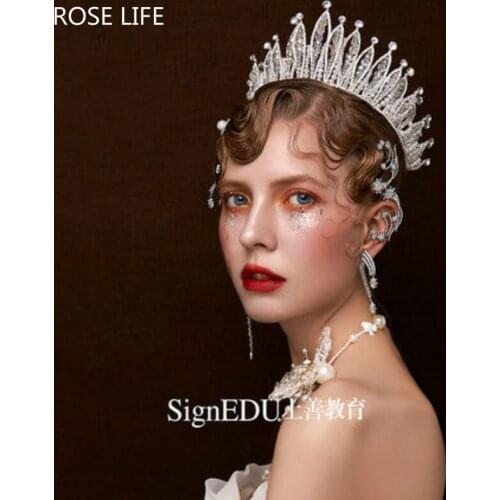 ROSE LIFE 2018 fashion big crown crystal handmade beaded headdress baroque style bridal crown jewelry wedding dress accessories