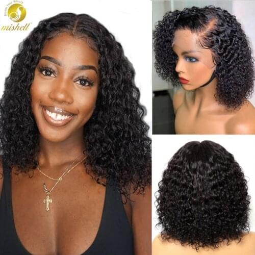 Mishell Curly Short Bob 13x4 Lace Front Human Hair Wigs PrePlucked For Black Women Kinky Deep Water Wave Frontal Virgin Wig