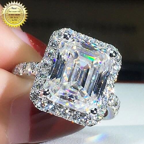 14K Au585 White Gold Women Wedding Party Engagement Ring 1 2 3 4 5 Carat Emerald Rectangle Moissanite Diamond Ring Luxury