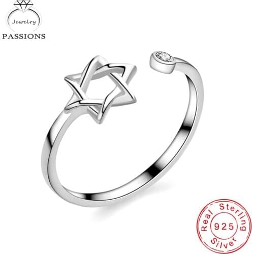 LYNNE Jewelry Fashion 925 Sterling Silver Hollow Star Zircon Rings Wholesale Women Trend Resizable CZ Ring Fine Birthday Gift