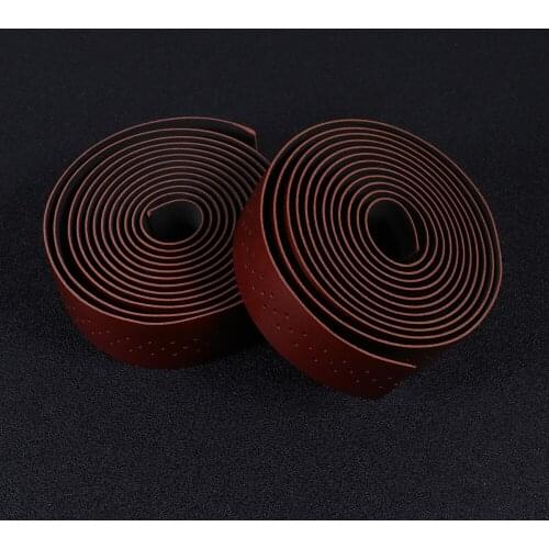 1 Set PU Leather Shock-absorbing Handlebar Tape Wrap Punching Non Belt Handlebar Ribbon Strap for Outdoor Bikes (Brown)