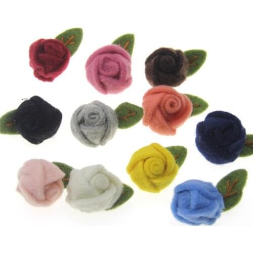 100% Handmade Wool Felt 3D Rose Flower Patch Sticker Button Craft Fit Girl Lady Hair Jewelry Clips Headband Garment Shoes Decor