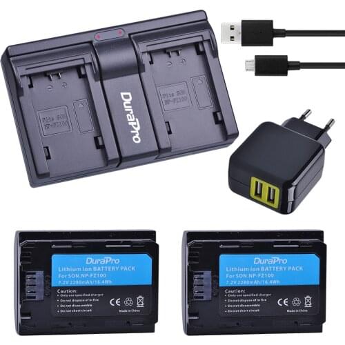 2X 2280mAH NP FZ100 Battery + USB Charger + Adapter for Sony NP-FZ100 BC-QZ1 Alpha 9, A7RIII, ILCE-7RM3,A9, A9R, Alpha 9s Camera