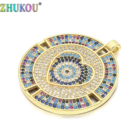 33mm Fashion Brass Cubic Zirconia Round Charms Connectors DIY Jewelry Bracelet Necklace Making, Hole: 2.3mm, Model: VD96