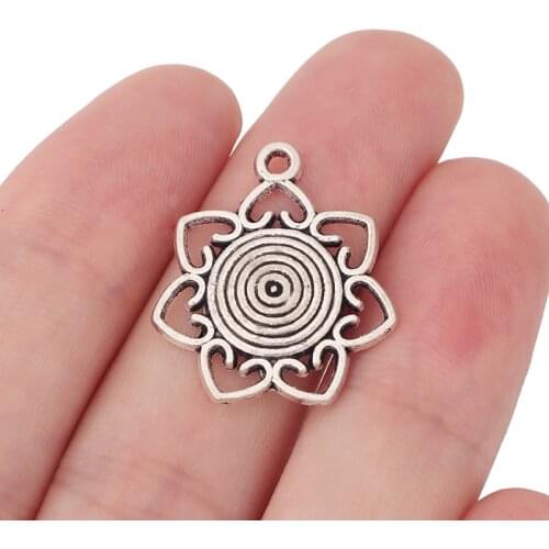40 x Tibetan Silver Open Heart Round Spiral Flower Charms Pendants for Necklace Bracelet Jewelry Making Accessories