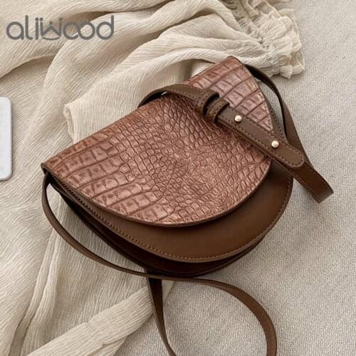 Aliwood 2021 New Casual Women bag Alligator Crocodile Leather Womens Shoulder Bags Saddle bag Lady Crossbody Bag Handbag Bolsas