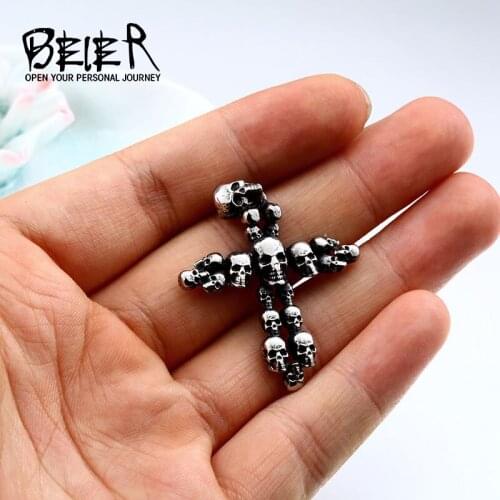 Beier 316L Stainless Steel Skull cross pendant punk bike Mens necklace pendant High quality jewelry LLBP8-222P