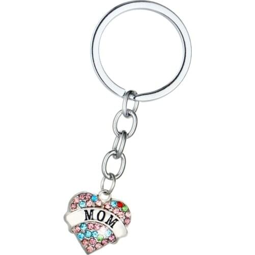 Free Ship Mom Mother Colorful Crystal Heart Keyring Rhinestone Family Women Gift Keyrings Lovely Key Chains Jewelry Wholesale