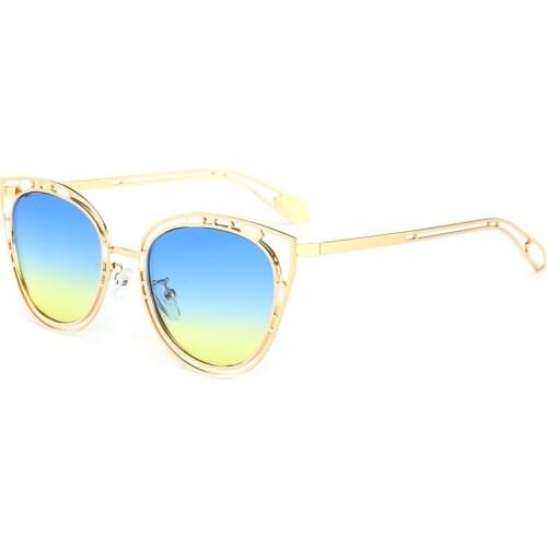 Brand Unique Design Hollow 0ut Cat Eye Sunglasses Women Metal Gradient Cateye Glasses