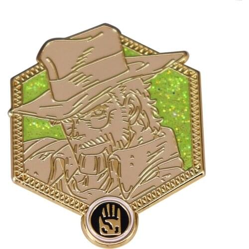 Joseph Joestar Jojo Bizarre Adventure Golden Wind Glitter Brooch Pins Enamel Metal Badges Lapel Pin Brooches Jackets Accessories