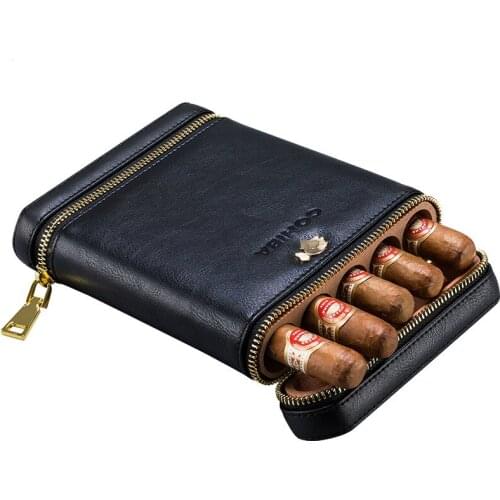 COHIBA Luxury Portable Cigar Humifor Holder Solid Cedar Wood Leather Cigar Case Humidifier Moisturizing Travel Holder