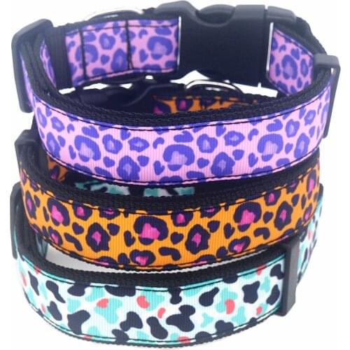 DUWES 1'' 25mm Dog Collar Leopard Zebra Personalized Adjustable High Quality Ribbons Pet Collars D1588