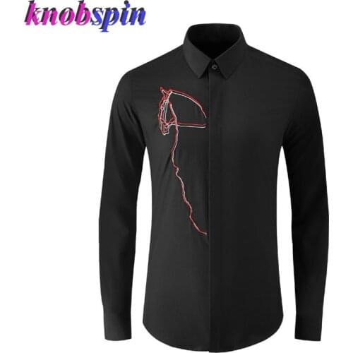 Elegant Horse Embroidery Male Shirts Luxury Long Sleeve Casual Mens Dress Shirts Fashion Slim Fit Tuxedo Party Man Shirts M-4XL