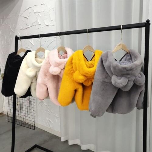 2021 Autumn Winter New Girls and Boys Cute Fur Coat Baby Girl Faux Fur Jackets and Coats Thick Warm Hooded Outwear Kids Clothes