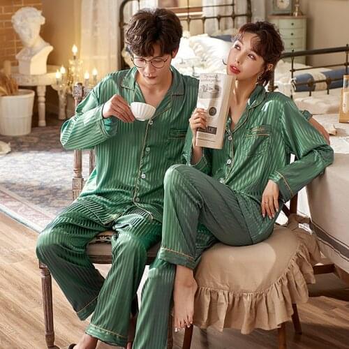FZSLCYIYI 2021 Summer Womens Men Pajamas Set Luxury Style Fashion Striped Sleepwear Rayon Couple Home Clothes Nightwear