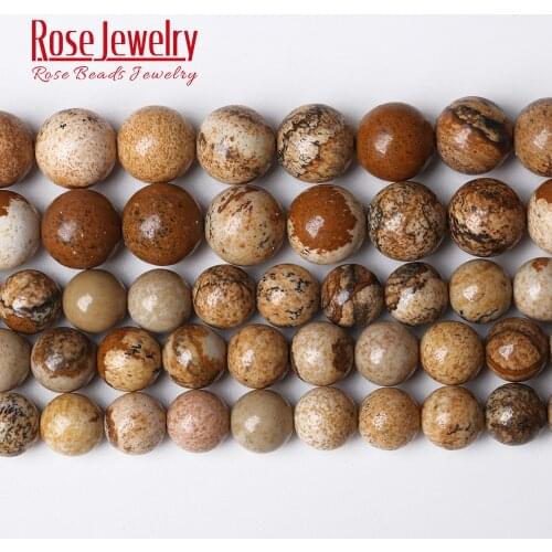 Natural Stone Picture Jaspers Round Beads 15" Strand 3 4 6 8 10 12 14 MM Pick Size for Jewelry Making Wholesale Gifts for Women