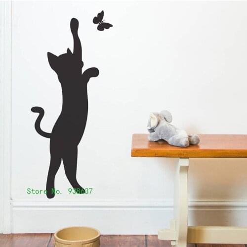 New Arrived Cat play Wall Sticker Butterflies Stickers Decor Decals for Walls Vinyl Removable Decal Wall Mural Living Room ZA869