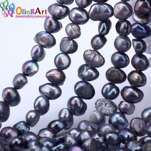 OlingArt between 7-8MM 1string Dark gray Natural pearl irregular oval beads DIY Bracelet earrings choker Jewelry Making