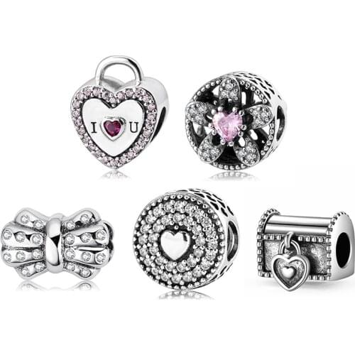 Open My Heart Key Shape 925 Sterling Silver Charming CZ Bead Fit European Bracelet DIY Pendants & Bangles Jewelry Making