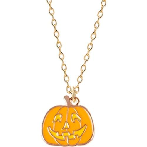 Halloween Alloy Necklace Fashion Creative Yellow Pumpkin Head Funny Fun Pendant Men And Women Holiday Jewelry Gift Hot
