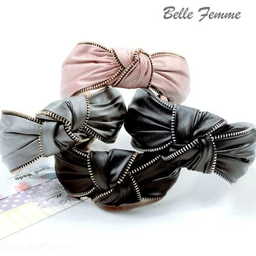 Headbands For Women Girls Korean Wide PU Hair Bands Accessories Fashion Zipper Knot Adult Diademas Bandeau Cheveux Wholesale