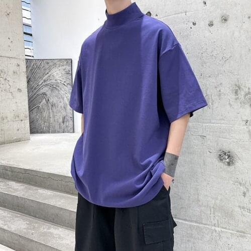 Privathinker 2021 New Turtleneck Men Tshirt Solid Color Hip Hop Male T Shirt Loose Casual Short Sleeve Top Tees Man Streetwear