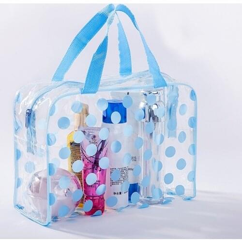 Transparent PVC Waterproof Wash Bag Polka Dot Zipper Cosmetic Bags Travel Dustproof Storage Pouch Dirty Clothes Organizer Case