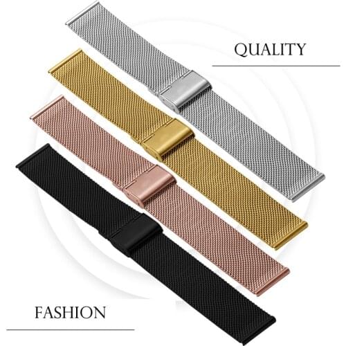 Fashion Milanese Watchband 20mm Silver Gold Rose gold black Stainless Steel Strap Band Replacement Bracelet for Smart Watch