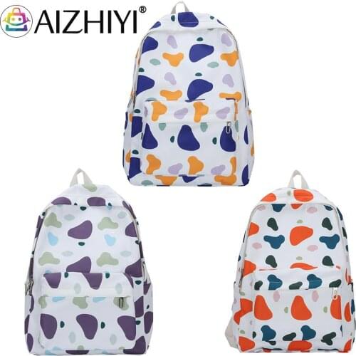 Fashion Women Hit Color Cow Pattern Printing Backpack Shoulder Bag Students School Travel Large Capacity Handbags