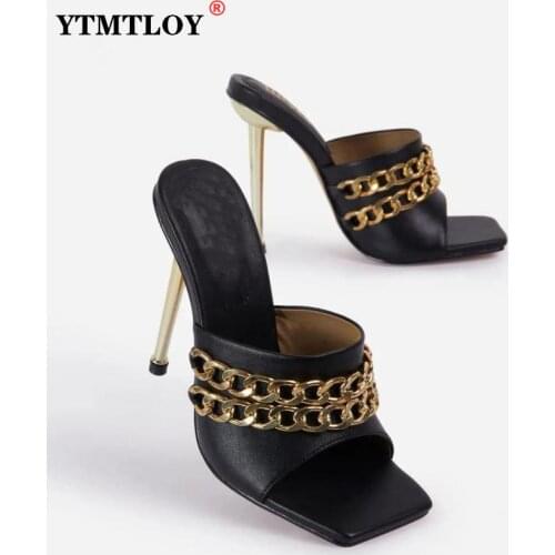 Summer High Heel Sandals Fashion Chain Decoration Open Toe Slippers Outdoor Casual Womens Shoes Plus Size 42 Peep Toe Sexy