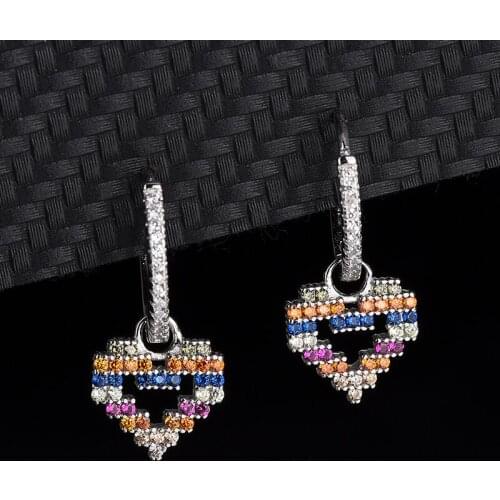 S925 Sterling Silver Heart-Shaped Earrings Europe And The United States Simple Fashion Fancy Color Diamond Love Zirconia Jewelry