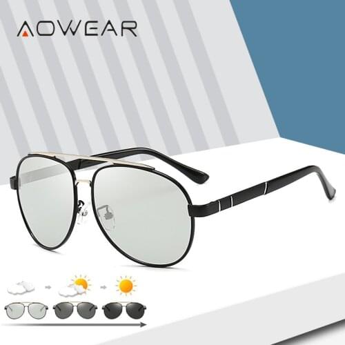AOWEAR Aviation Polarized Sunglasses with Photochromic Lens for Men / Women Day Night Chameleon Glasses Color Change Sun Glasses