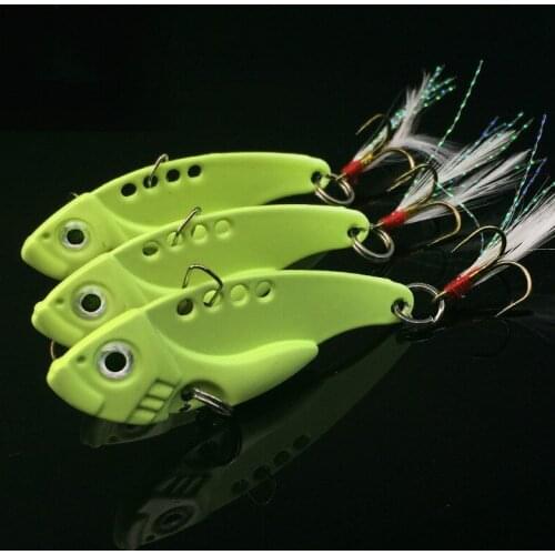 Luminous metal VIB Lure fishing bait 12g hook with hairy hard bait fake bait glow in the dark with hooks swim bait spoon