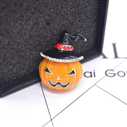 Halloween Enamel Pumpkins Brooches Exaggerated Cute Rhinestone Costumes Jewelry Pins Golden Electroplating Factory Direct Sale