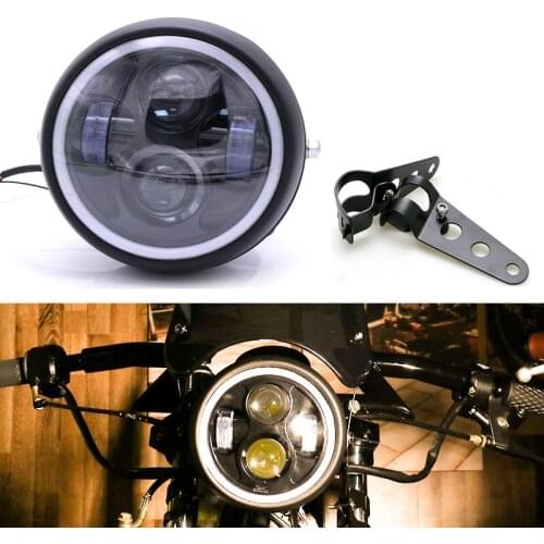 Universal Motorcycle led Headlight DC 12V Scooter Head Lamp with Brackets Moto Round Headlamp Motor Retro Black LED Front Lights