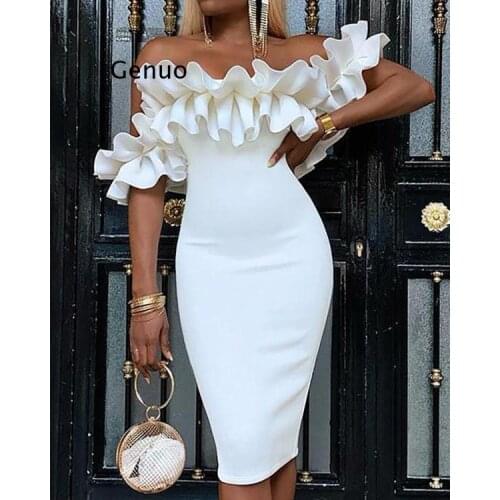 European and American New Womens Pencil Skirt Hot Sexy Ruffle Sleeve Bag Hip Midi-Skirt