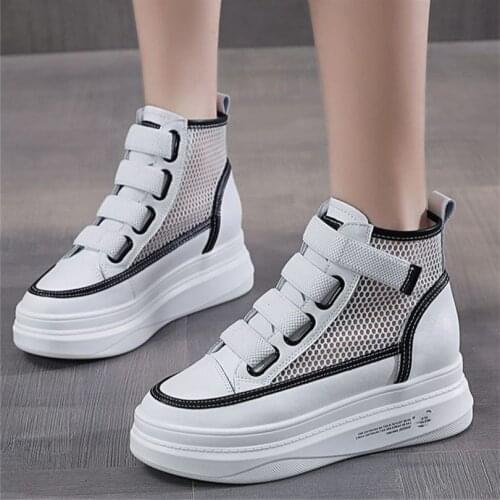 Women Summer Cow Leather Platform Sandals High Top Fashion Sneakers Chunky Oxfords Ankle Boots Breathable SHoe 34 35 36 37 38 39