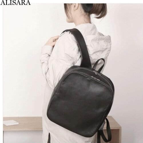 Alisara Women Backpacks First Layer Cow Leather High Quality Youth Casual Travel Storage Bag Soft Cowskin Unisex Simple Daypack
