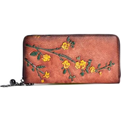 Top Quality Vintage Cow Leather Women Walets Genuine Leather Female Purse Long Womens Wallet Ladies Clutch billetera Brown WT059