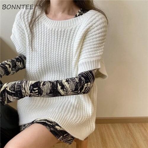 Sweater Vest Women Solid O-Neck Loose Feminino Clothing Knitted Wear Autumn Simple Korean Style Stylish All-match Prevalent New