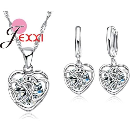 Top Quality Fashion Bridal Jewelry Set For Women Wedding Accessories Romantic Double Heart Necklace Earrings Jewelry Sets