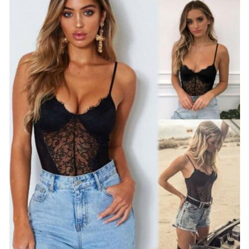 Womens Sexy Bodysuits Ladies Plunge Lace up Bodysuit Fashion Lingerie Leotard Sleeveless Crop Top Bodycon Jumpsuit Playsuit