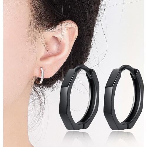 1 pair of S925 silver color earrings 15mm trumpet temperament ladies earrings fashion classic hexagonal hoop hoop earrings