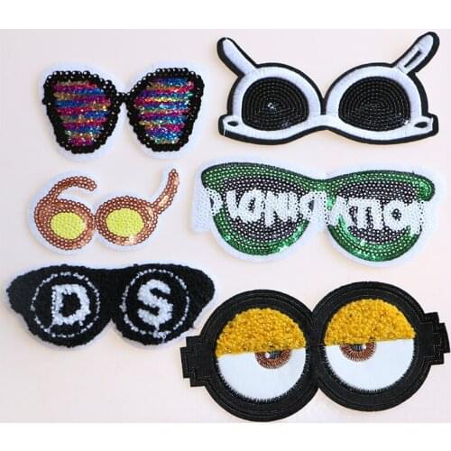 1 Pcs Various handsome glasses Sequin Cartoon iconTowel embroidery Iron on Patches for Clothing DIY Patchwork Custom Badges