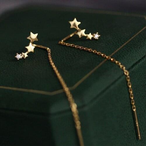 100% Real 925 Sterling Silver Star Threader Earrings Four Stars Long Drop Earrings for Women Birthday Christmas Gifts