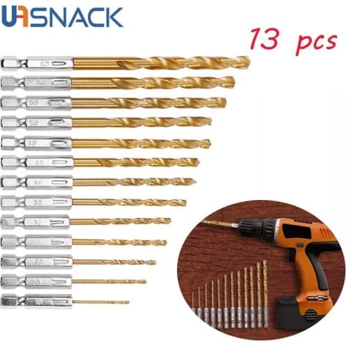 13pcs/ Lots HSS Drill Bit Sets High Speed Steel Titanium Coated Drill Bit 1/4 Hex Shank 1.5-6.5mm Hexagonal Handle Twist Drill