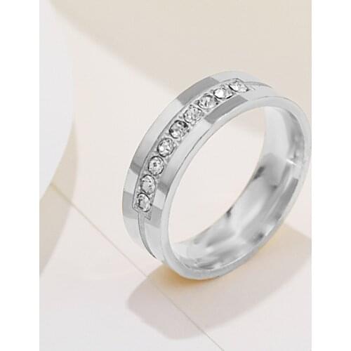 6mm Mens Gold Silver Color Titanium Ring with Rhinestone Stainless Steel Rings for Women Classic Jewelry for Gift Party WC026
