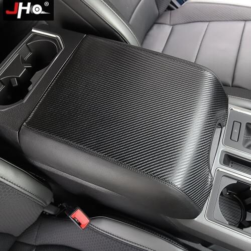 JHO Faux Leather Carbon Grain Car Armrest Cover Protector For Ford F150 2015-2020 2018 2019 XLT Raptor Limited Car Accessories