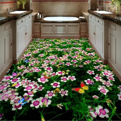 Beibehang Custom Photo 3D Wearable PVC Floor Flower Butterfly Flower Toilet Bathroom Bedroom 3D Floor papel de parede
